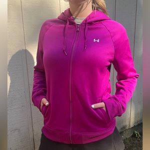 Hot Pink UnderArmor Zip Up Hoodie. Size says large but can fit medium